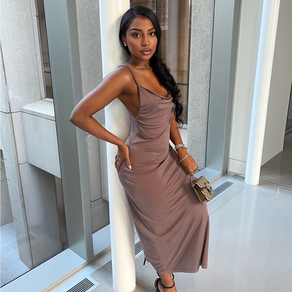 2777 Mink Belted Draped Dress